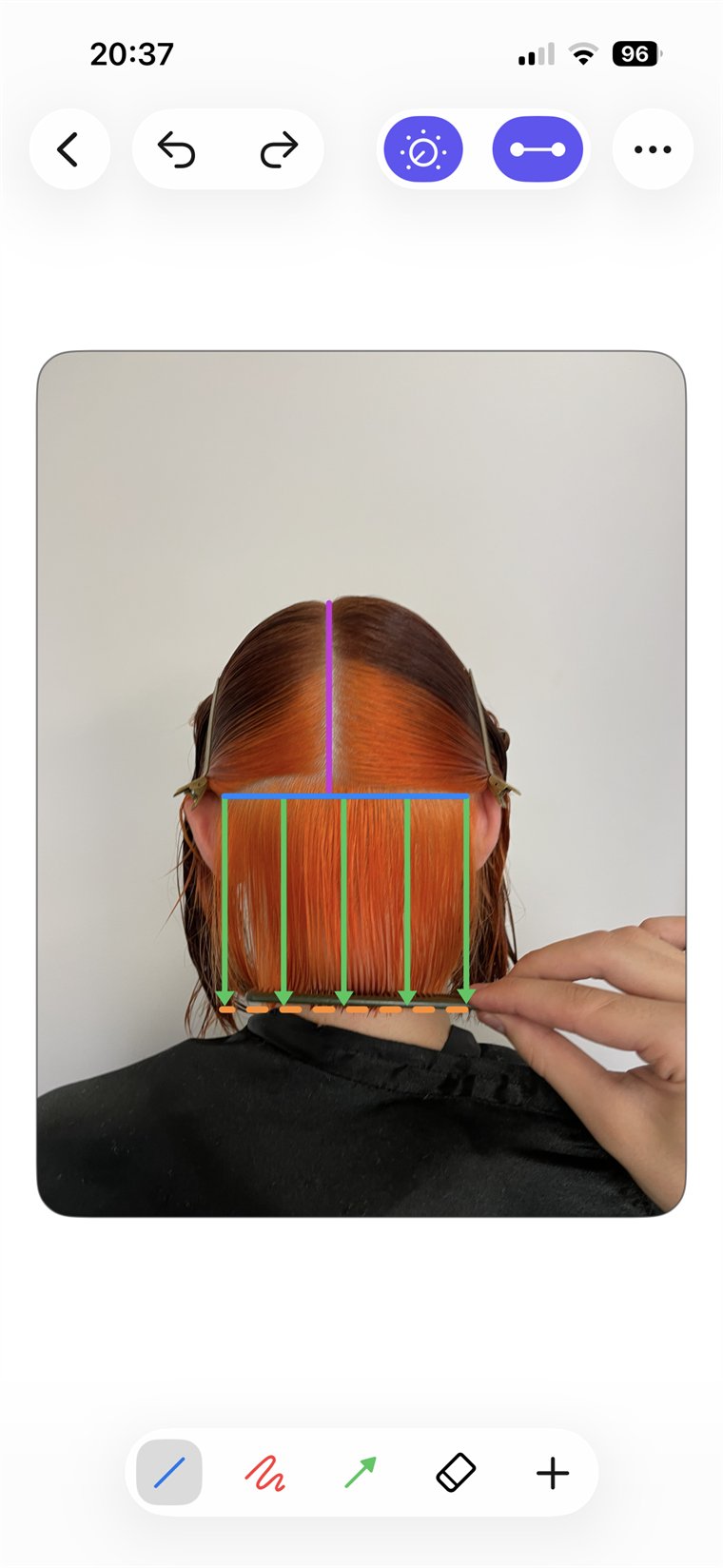 A Headsheet diagram drawn over the stylist's own reference photo of a client